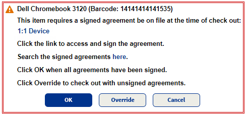 Digital Signature Agreements blocked transaction message to sign agreement or override.